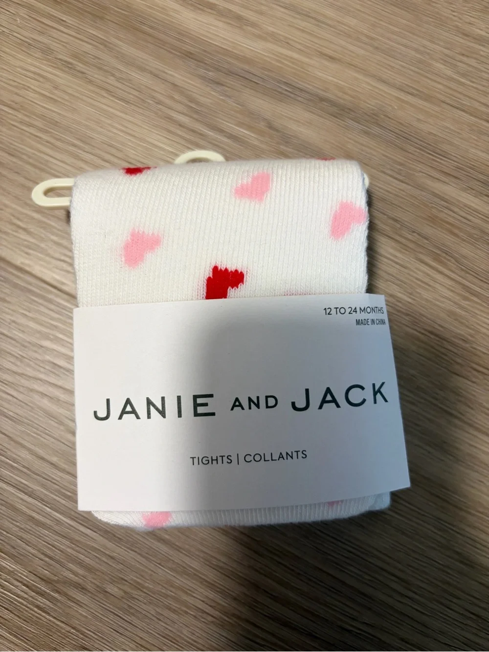 NWT ♥️Janie and Jack White Tights with Pink and Red Heart Pattern. 12-24 mo